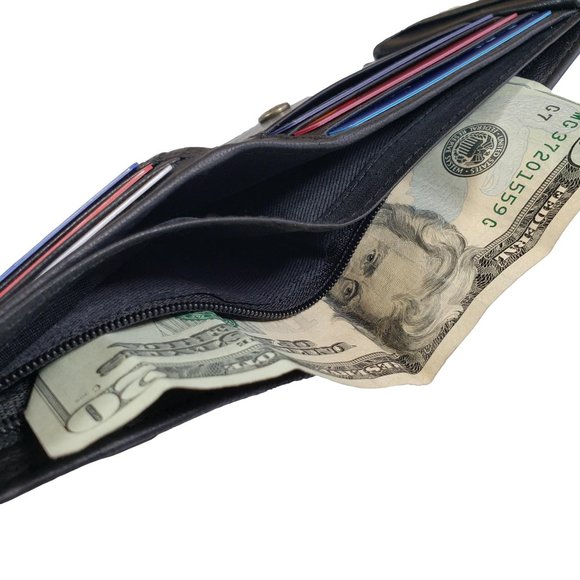 Genuine Leather Traveler Bifold Wallet Button Close - Picture 4 of 8